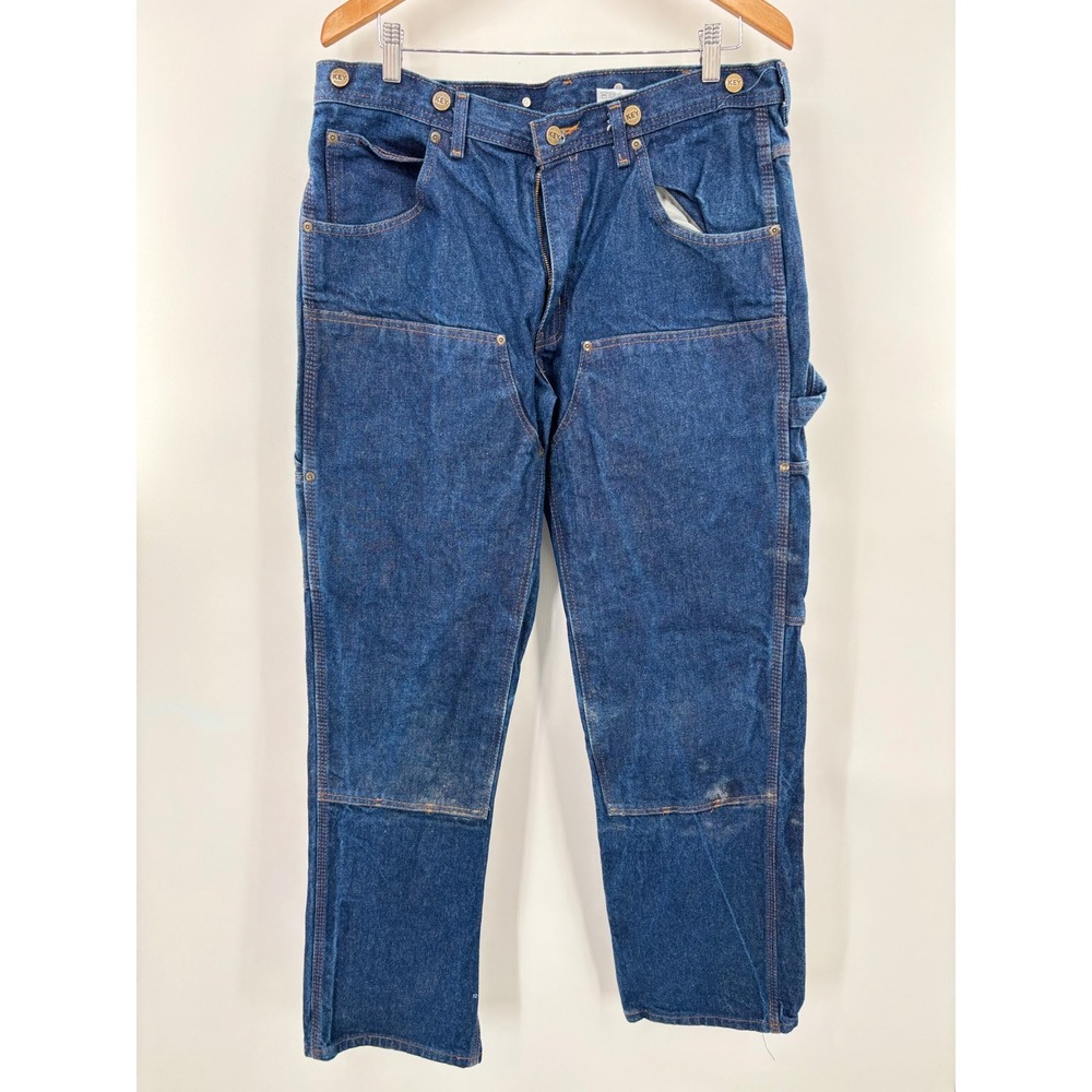Key Mens 36x32 Double Front Carpenter Blue Denim Workwear Suspenders Buttons